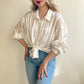 Sheer 1990s White Blouse With Gold Threading (L/XL)