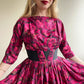 1950s Magenta Roses Silk Party Dress (XS)