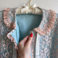 1960s Blue Ribboned Bed Jacket With Pink Lace (M/L)