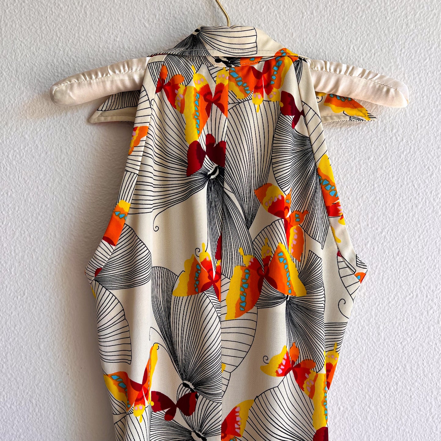 1970s Butterfly Novelty Print Maxi Dress (XS/S)