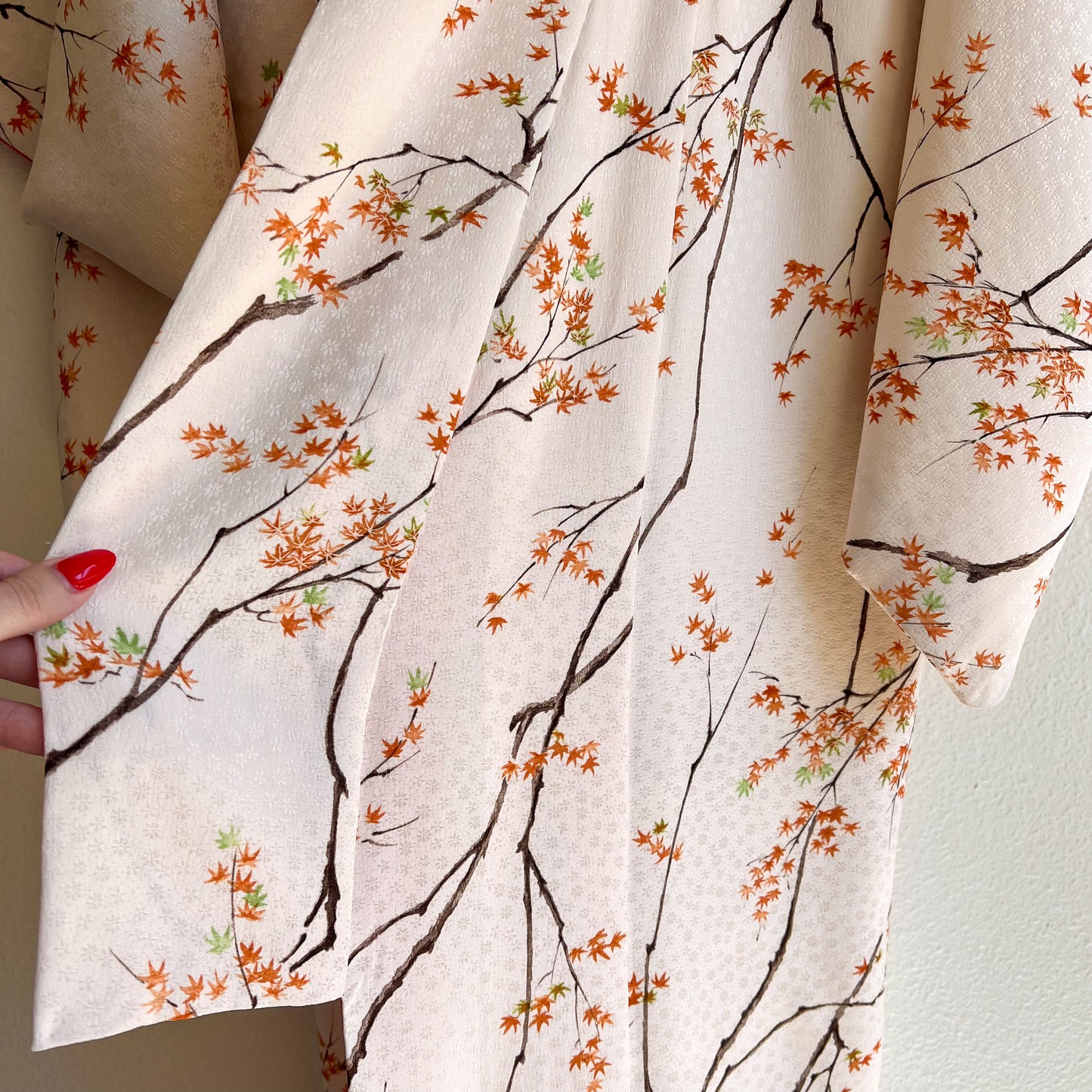 1960s Autumnal Japanese Maple Tree Print Silk Kimono (OSFM)