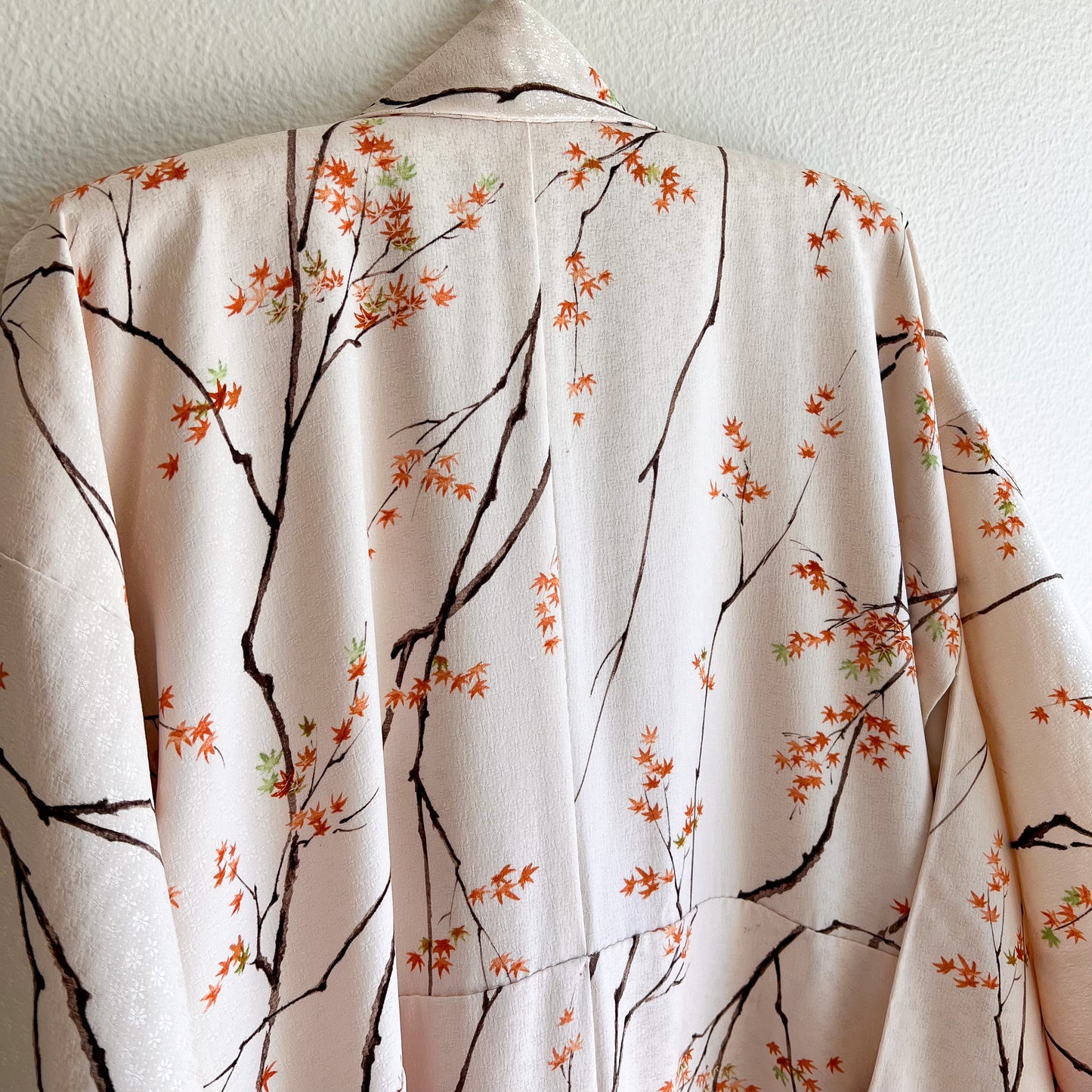 1960s Autumnal Japanese Maple Tree Print Silk Kimono (OSFM)