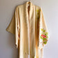 1960s Pale Yellow Silk Kimono With Pink and White Water Lilies (OSFM)