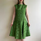 Charming 1960s Green Silk Jacquard Party Dress (L)