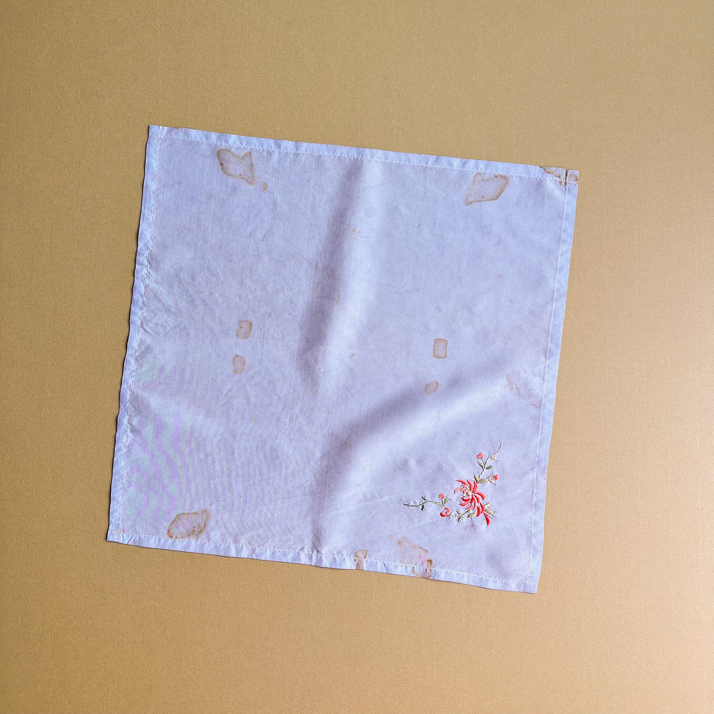 1940s Pale Blue Handkerchief With Pink Flower