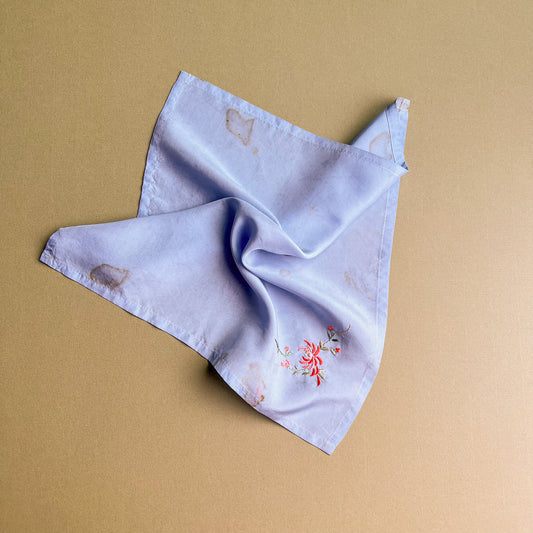 1940s Pale Blue Handkerchief With Pink Flower