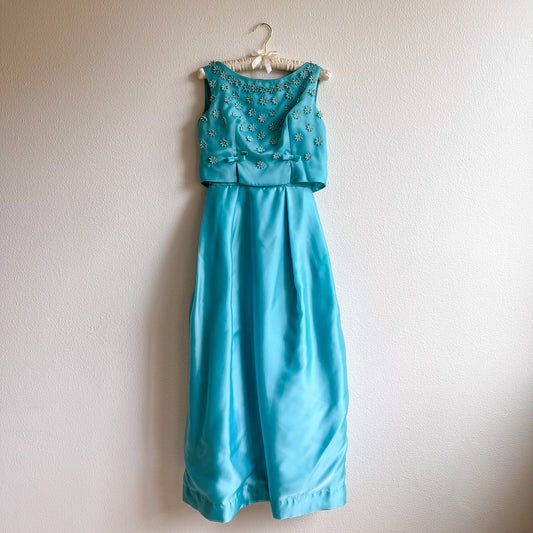 1960s Turquoise Gown With Daisy Appliqué (XS)