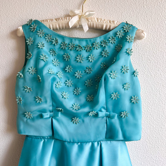 1960s Turquoise Gown With Daisy Appliqué (XS)
