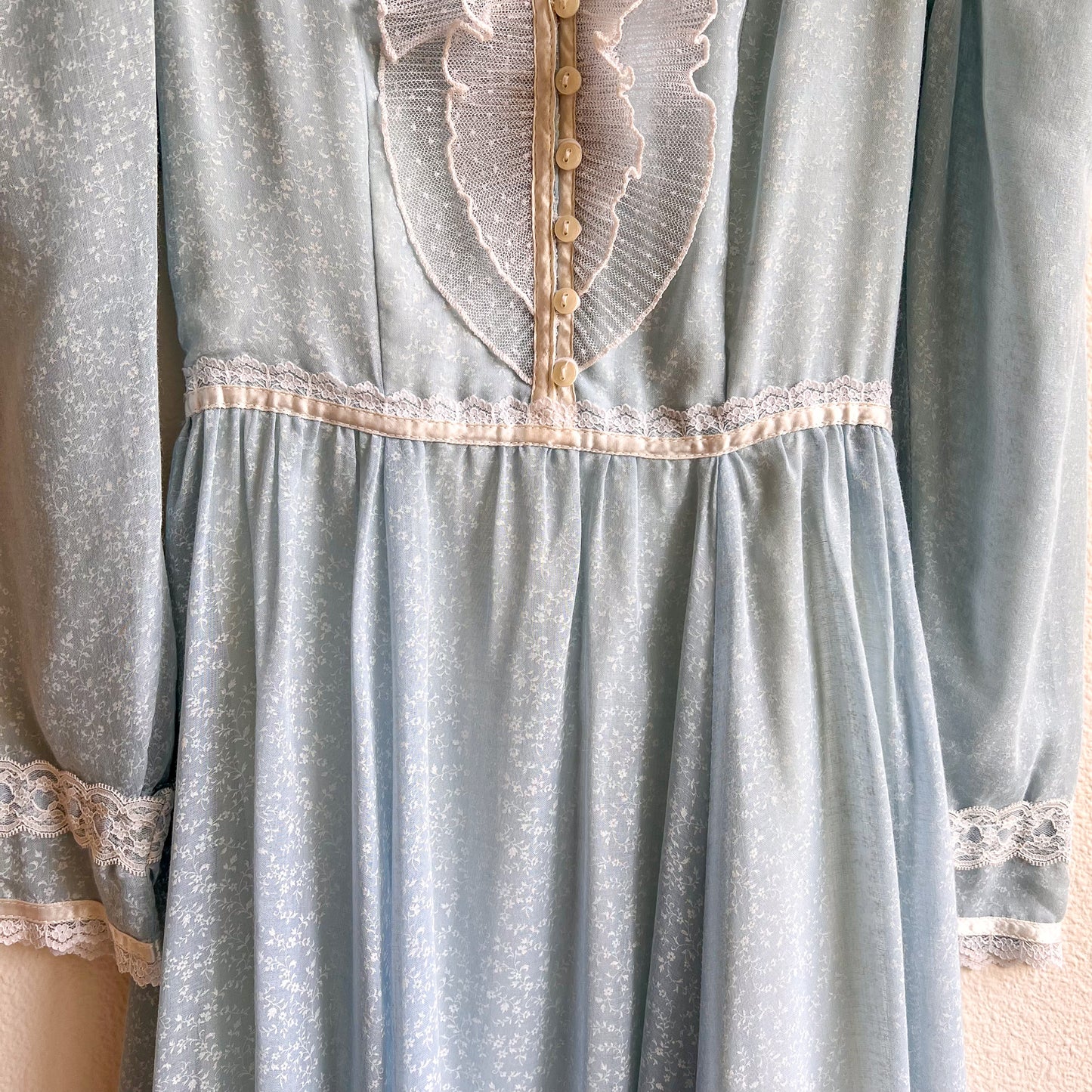 1970s Gunne Sax Blue Floral Cotton Gown (XS)