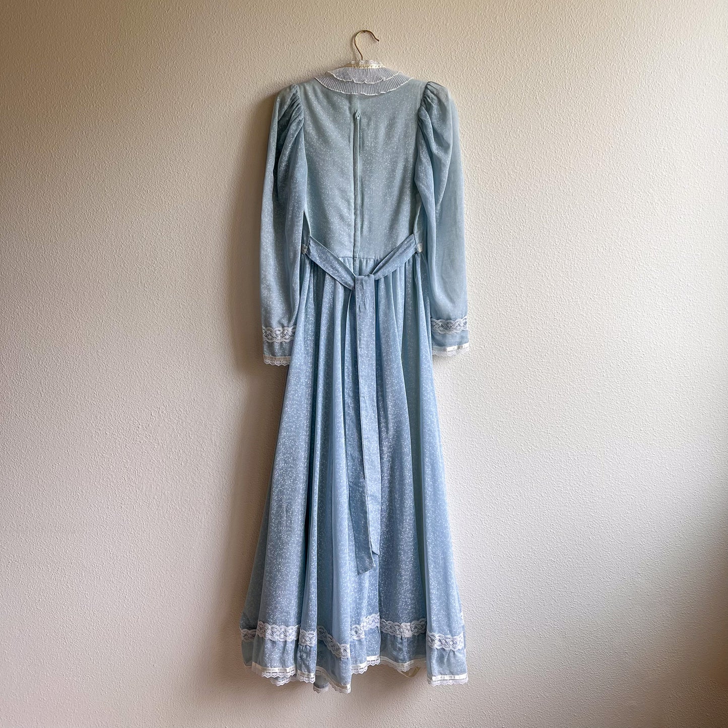 1970s Gunne Sax Blue Floral Cotton Gown (XS)