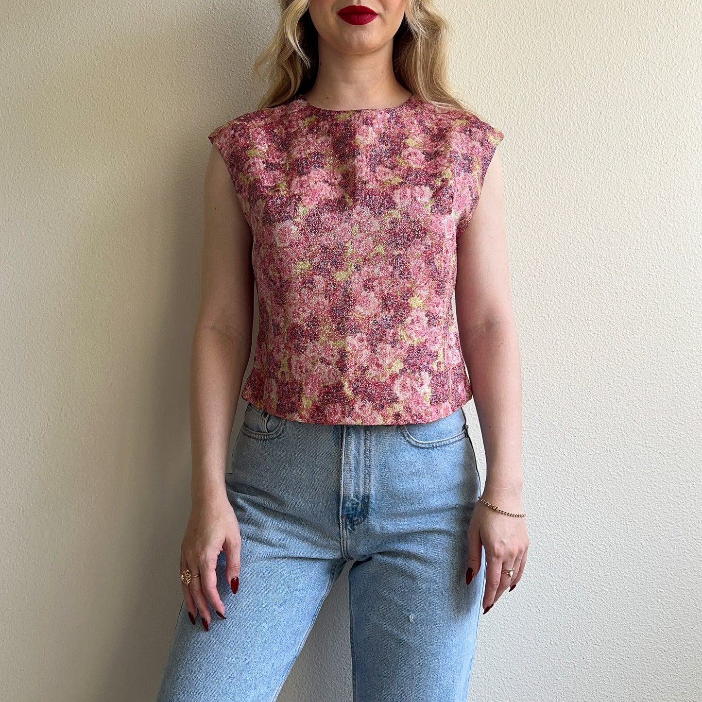 1950s Sparkling Roses Pattern Blouse (S/M)