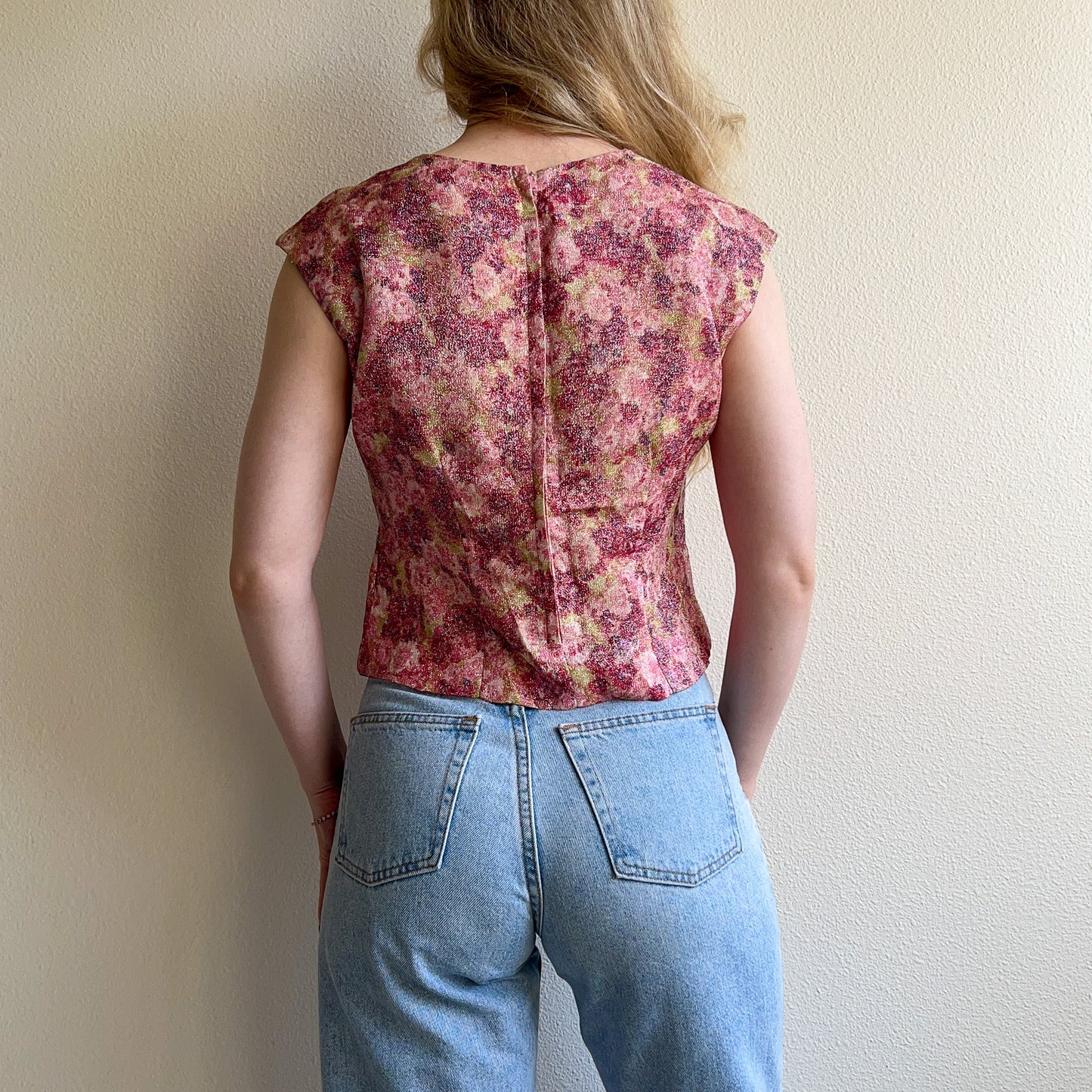 1950s Sparkling Roses Pattern Blouse (S/M)