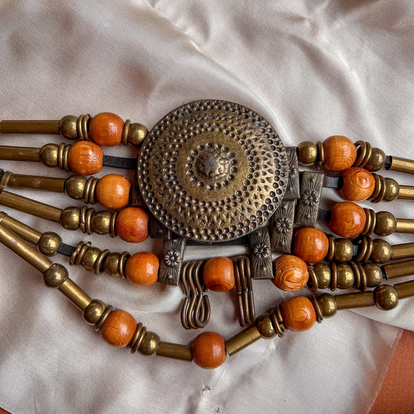1970s Bohemian Brass and Wood Belt (M/L)