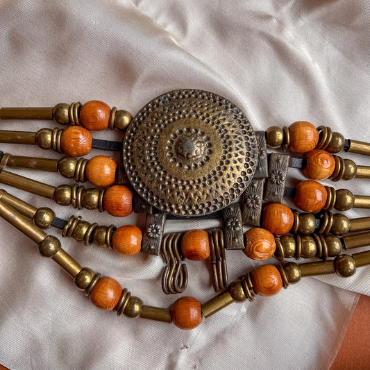 1970s Bohemian Brass and Wood Belt (M/L)