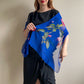 1990s Royal Blue Long Scarf With Pink Rose