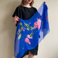 1990s Royal Blue Long Scarf With Pink Rose