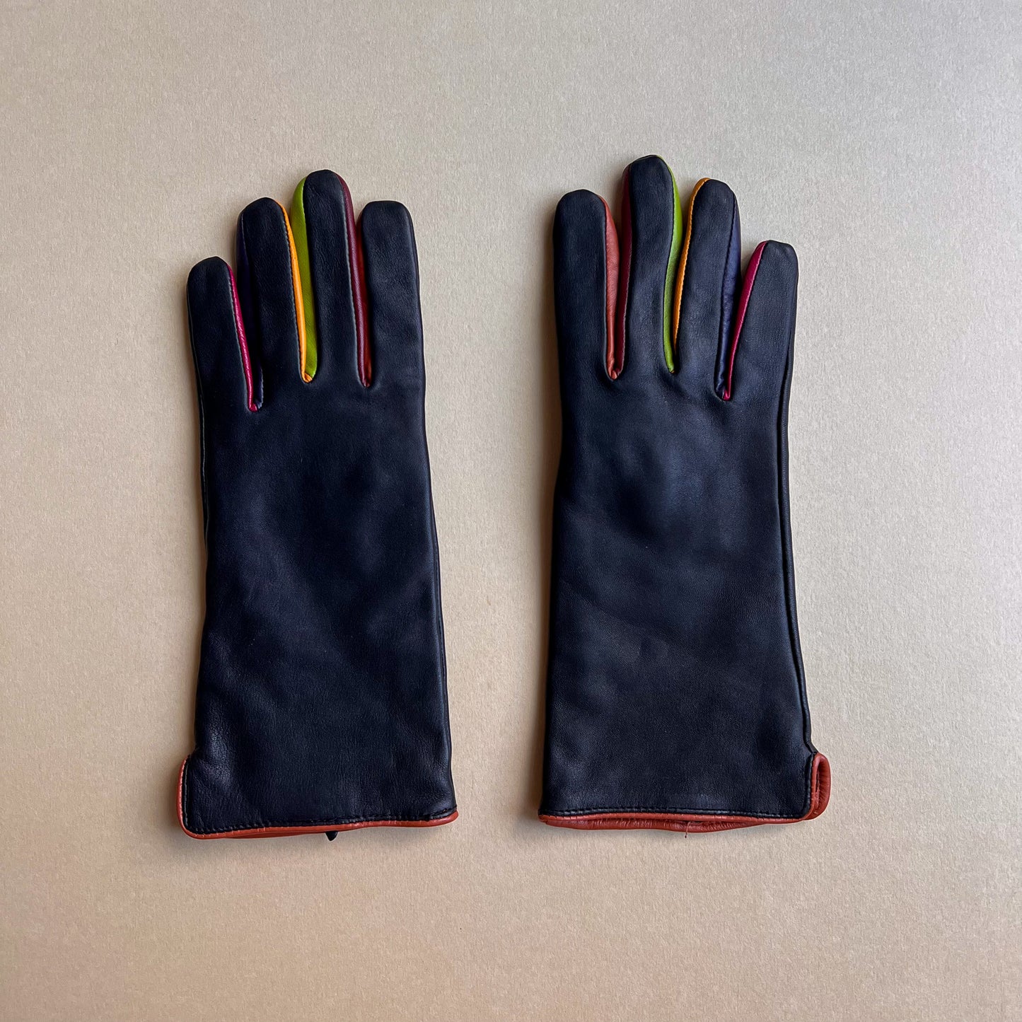 1980s Super Soft Black Leather Gloves With Bright Colors (7)