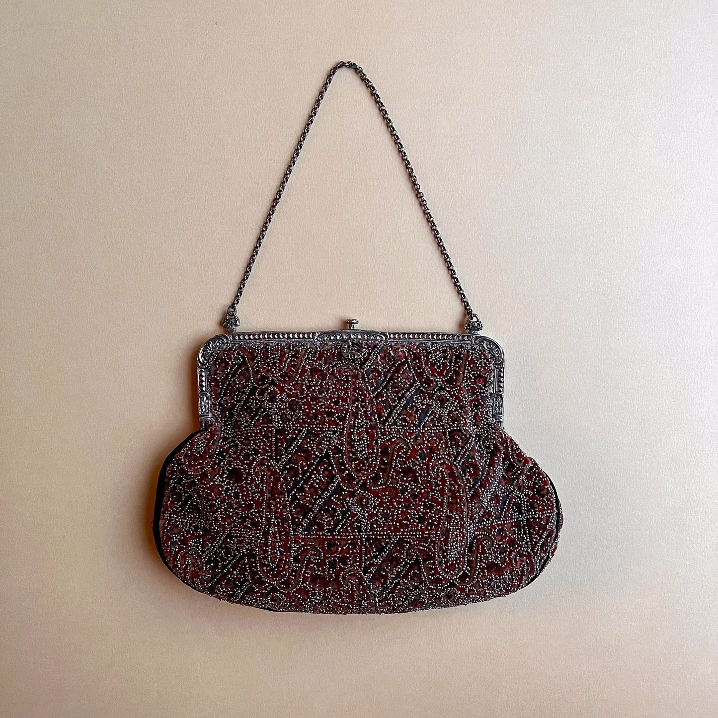 Exquisite 1920s Steel Cut Beaded Velvet Handbag