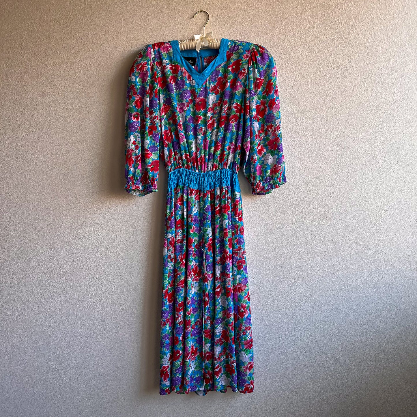 1980s Diane Freis Red Poppy Dress With Turquoise Details (S/M)