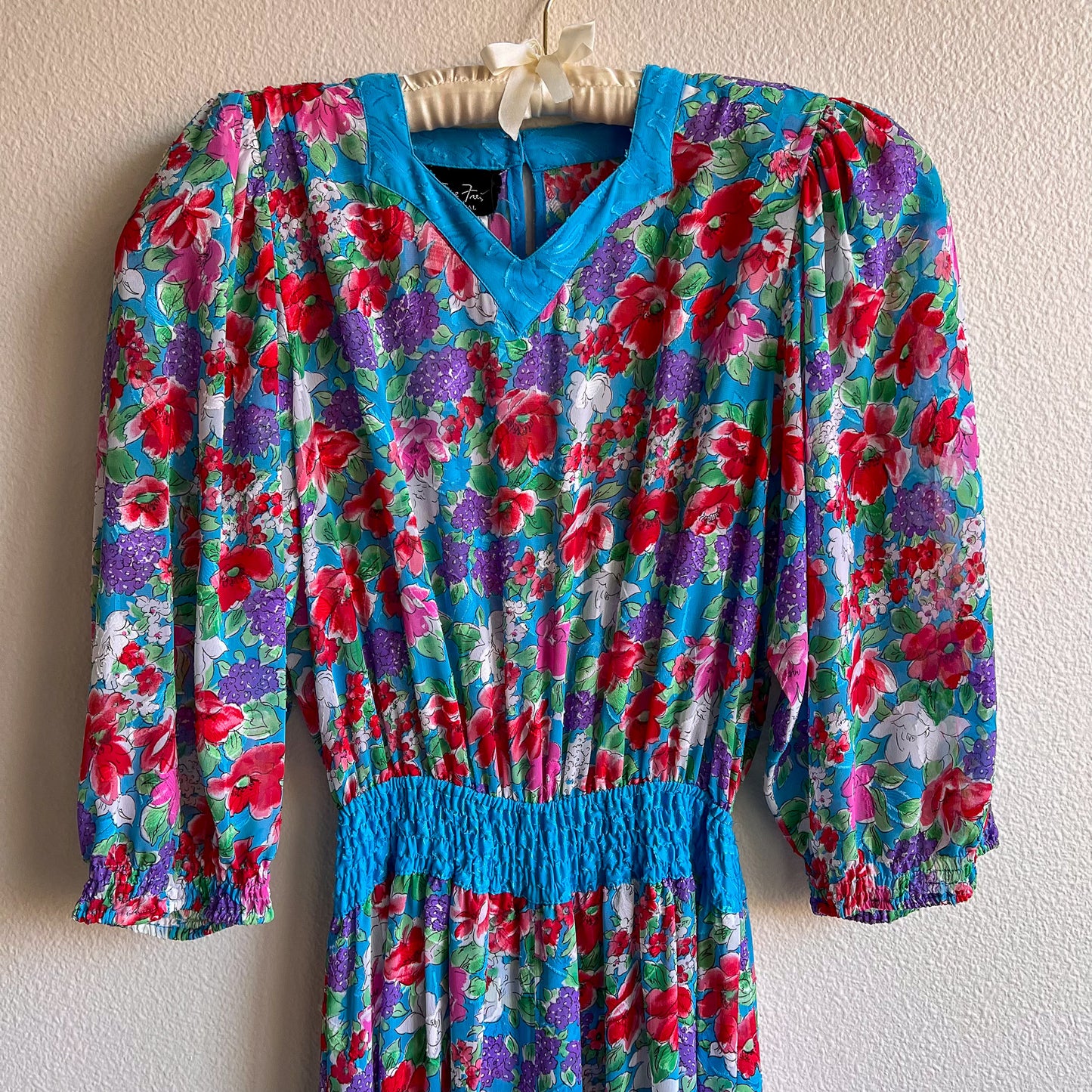 1980s Diane Freis Red Poppy Dress With Turquoise Details (S/M)