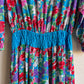 1980s Diane Freis Red Poppy Dress With Turquoise Details (S/M)