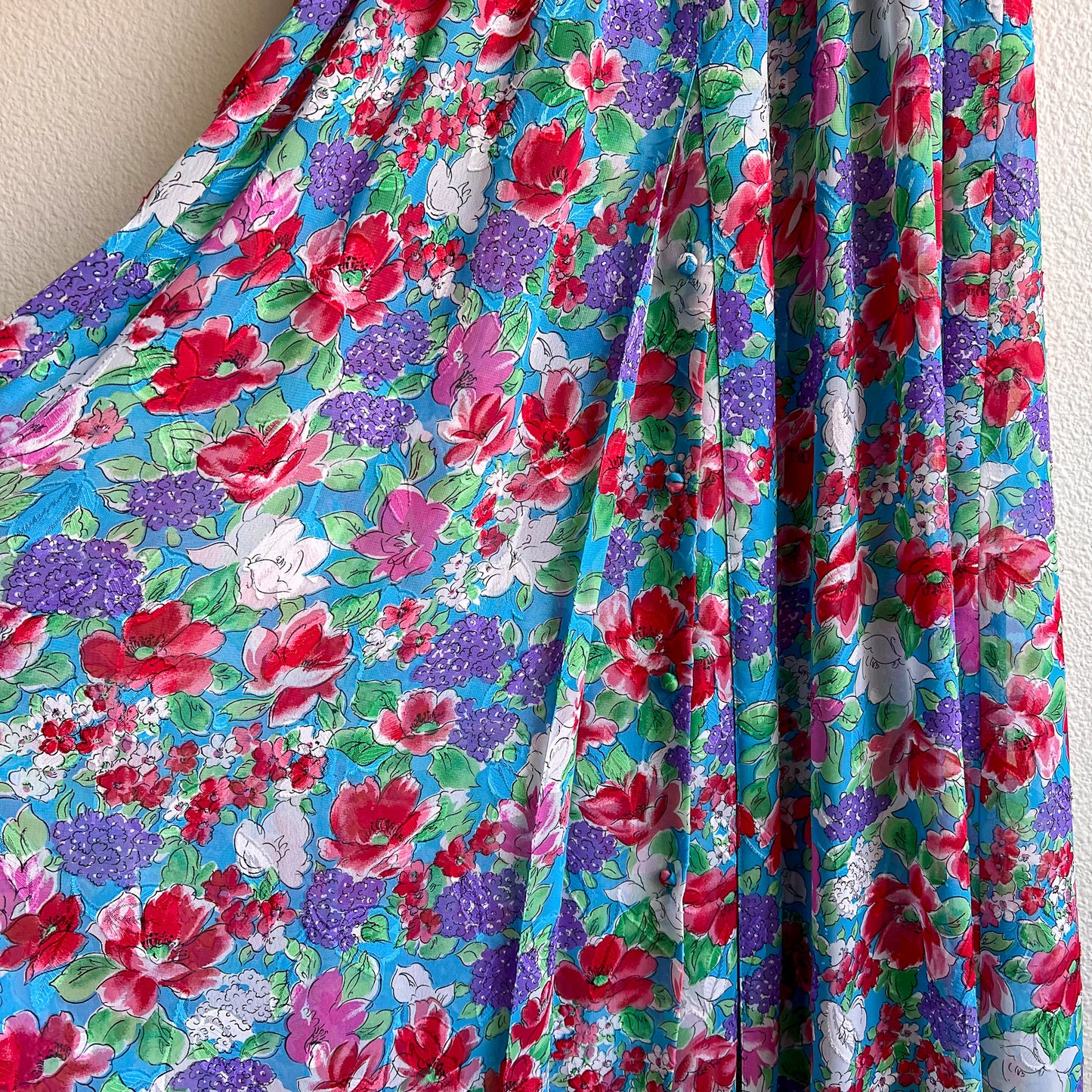 1980s Diane Freis Red Poppy Dress With Turquoise Details (S/M)