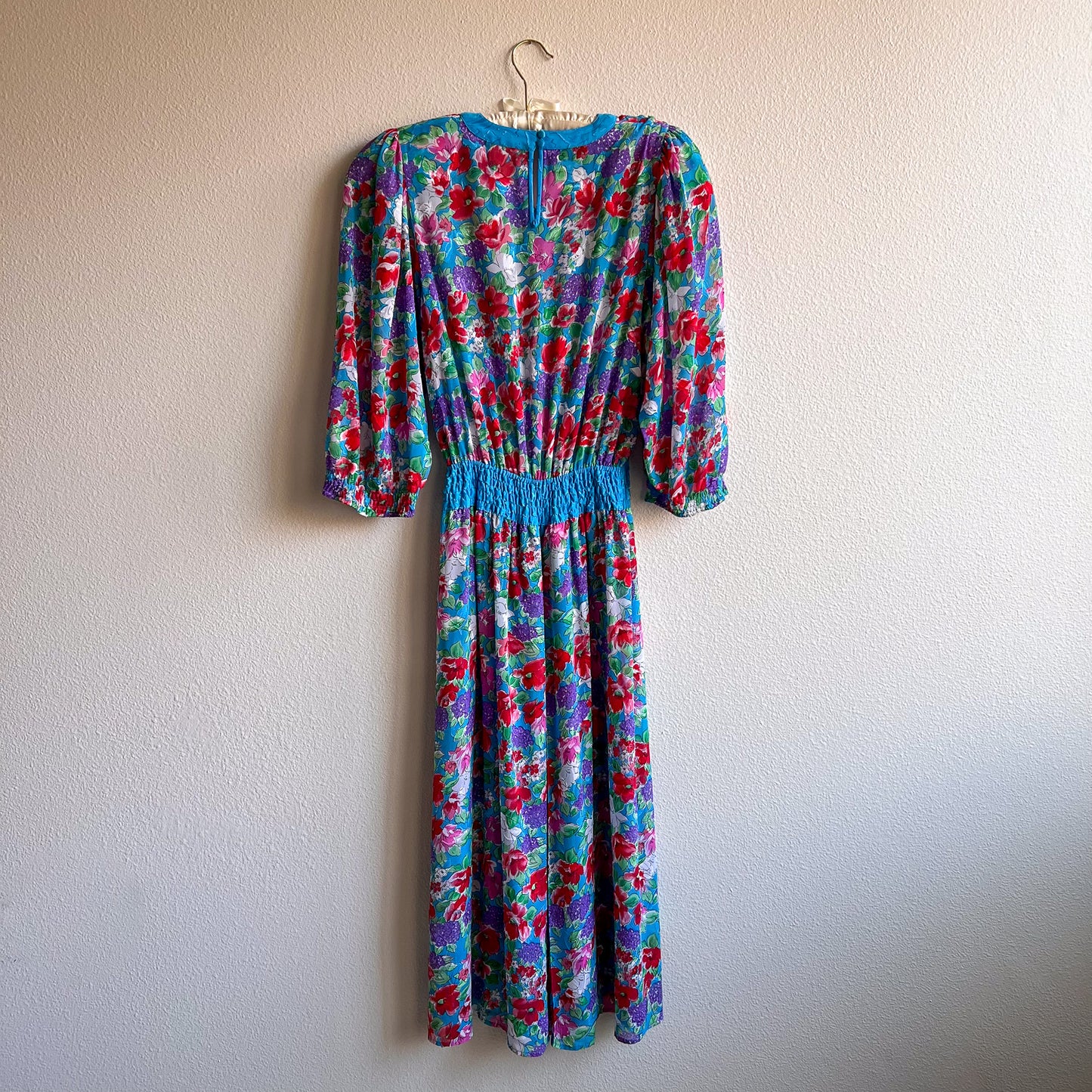 1980s Diane Freis Red Poppy Dress With Turquoise Details (S/M)