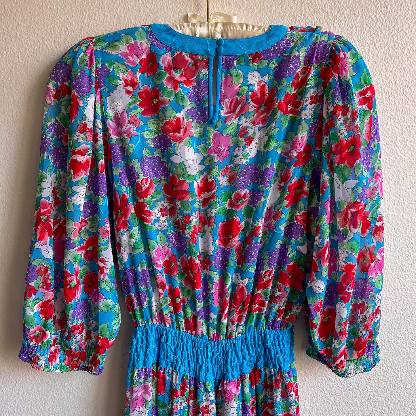 1980s Diane Freis Red Poppy Dress With Turquoise Details (S/M)