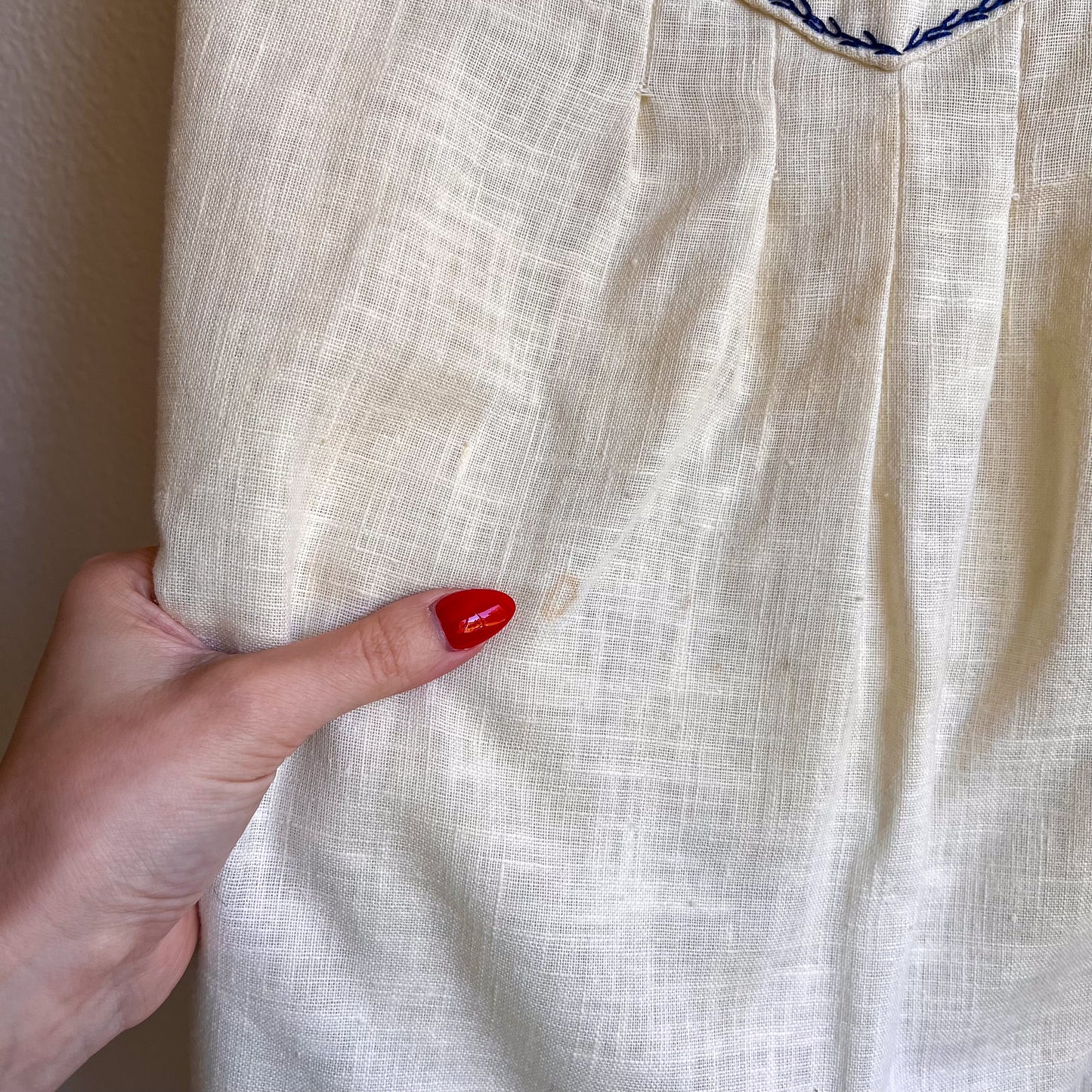 1960s Sheer Ivory Summer Dress With Blue Trim (S/M)