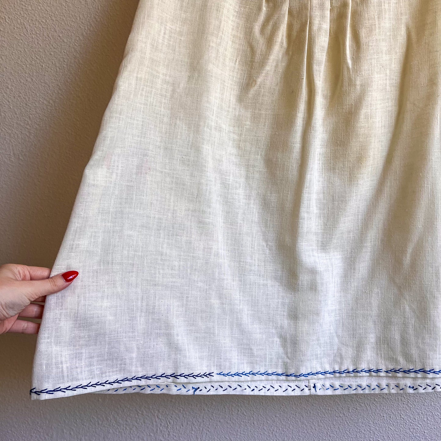 1960s Sheer Ivory Summer Dress With Blue Trim (S/M)
