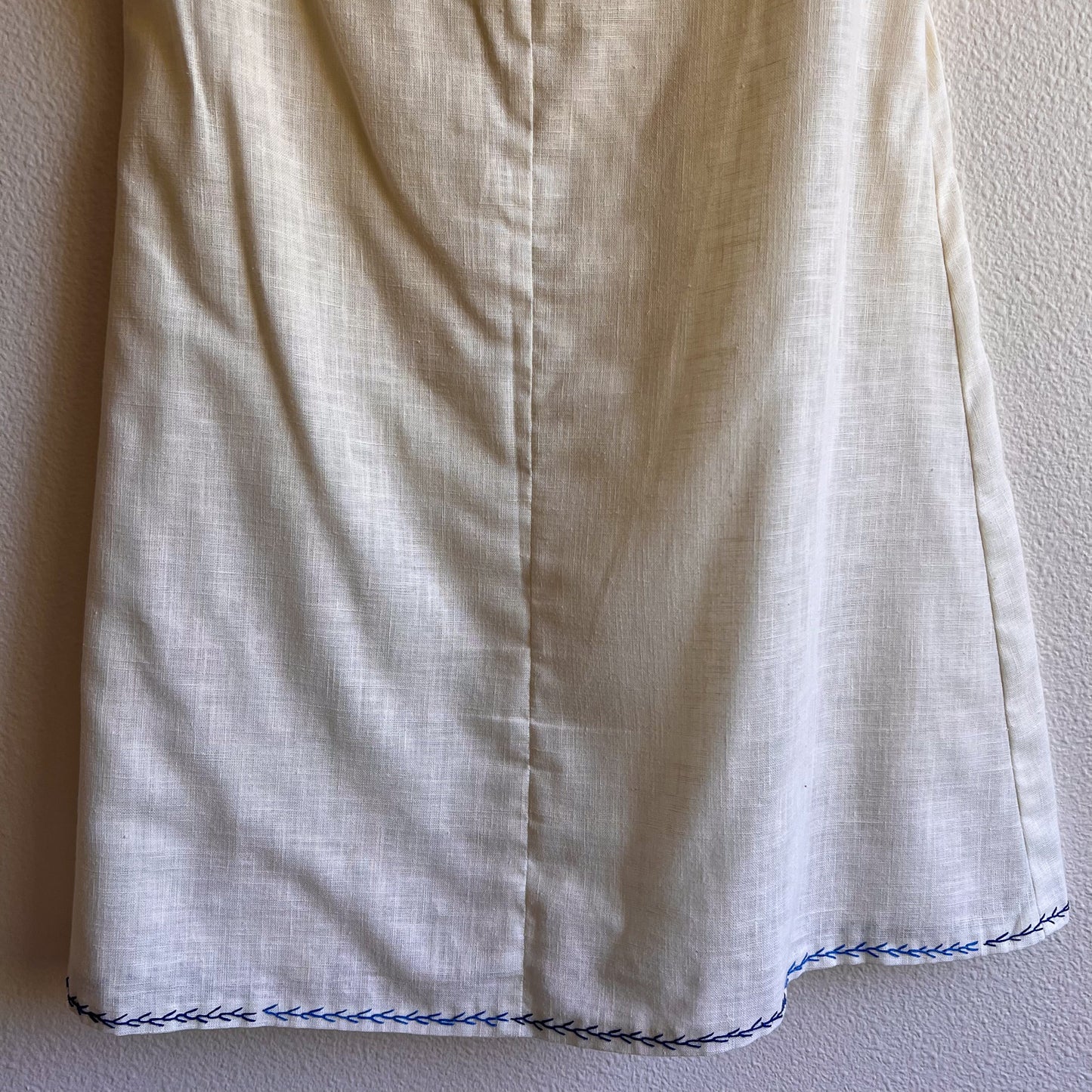 1960s Sheer Ivory Summer Dress With Blue Trim (S/M)