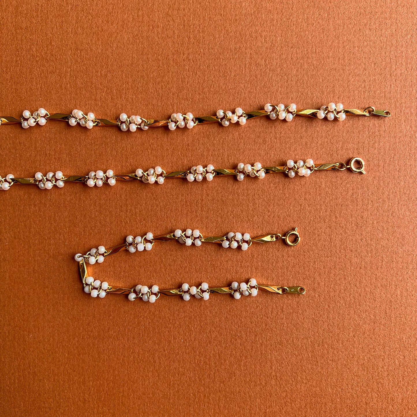 Dainty 1980s Mini Faux Pearls Necklace and Bracelet Set
