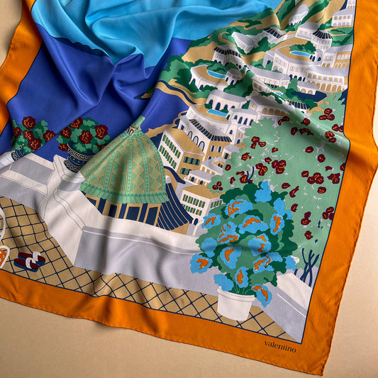 Gorgeous Valentino Summer Mediterranean Scene Silk Scarf