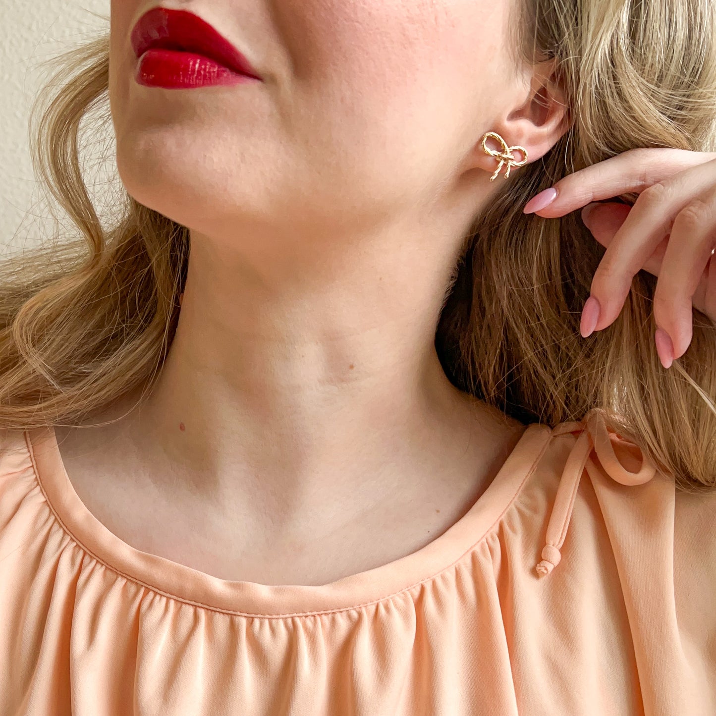 Vintage Inspired Gold-Tone Bow Stud Earrings