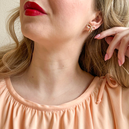 Vintage Inspired Gold-Tone Bow Stud Earrings