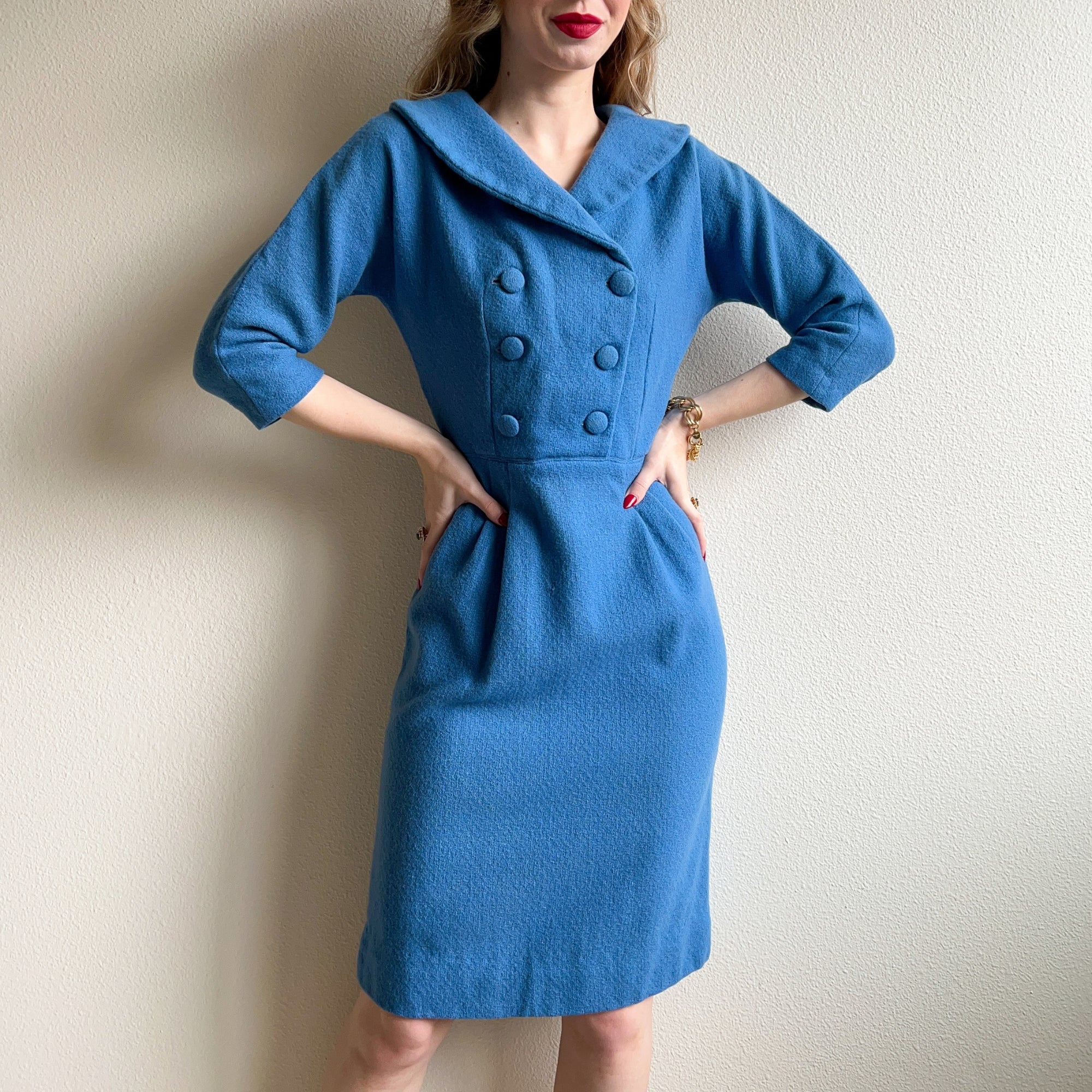 1950s Double Breasted Blue Wool Dress (S/M) – Studio Gloria Vintage