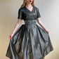 Fabulous 1950s Gunmetal Silk Cocktail Dress (M)