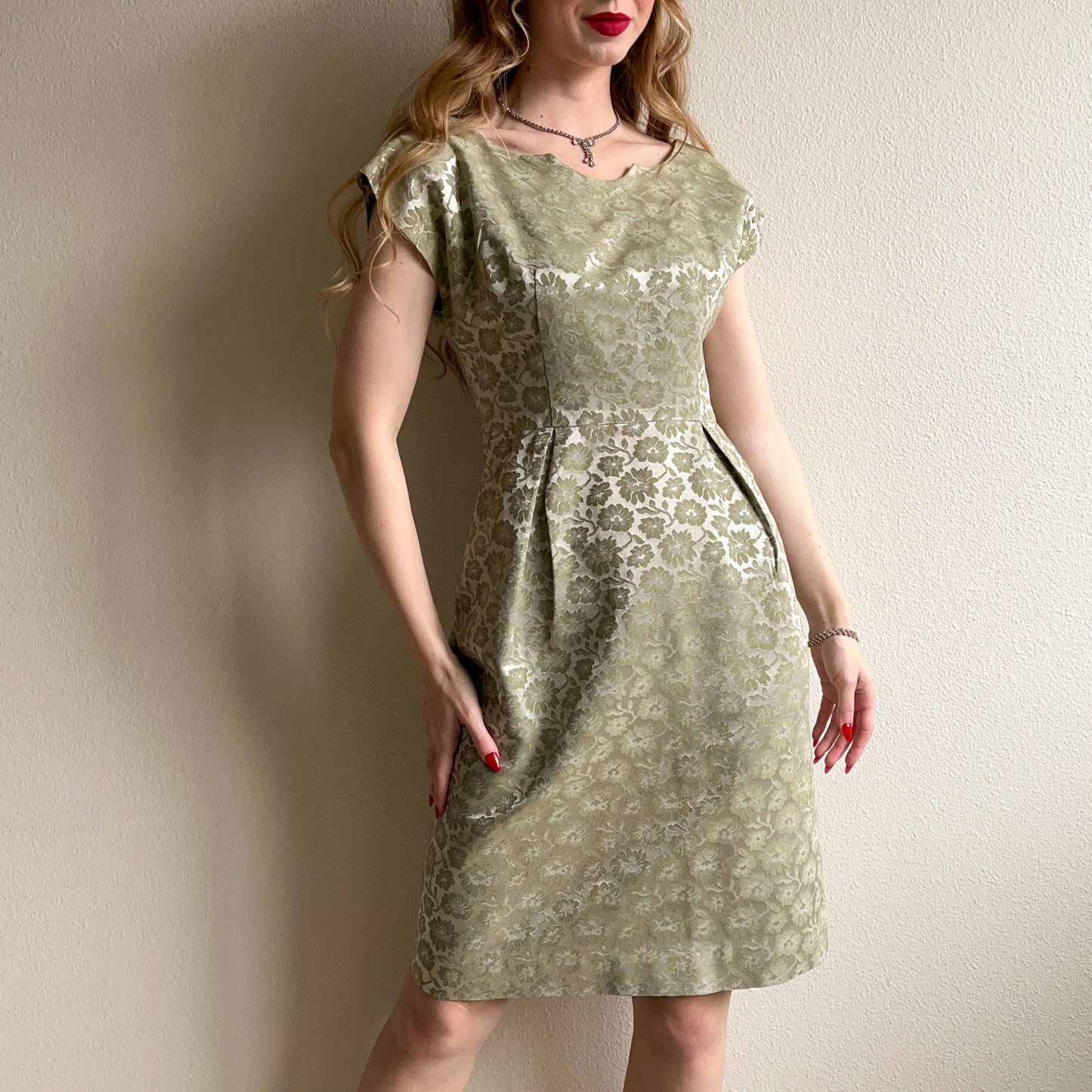 1950s Sage Green Dress With Cropped Jacket (XS/S)