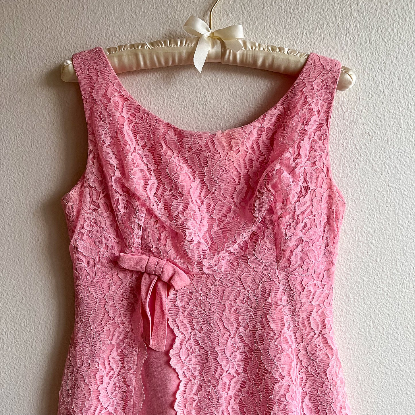 1960s Bubblegum Pink Rayon and Lace Mini Dress (S/M)