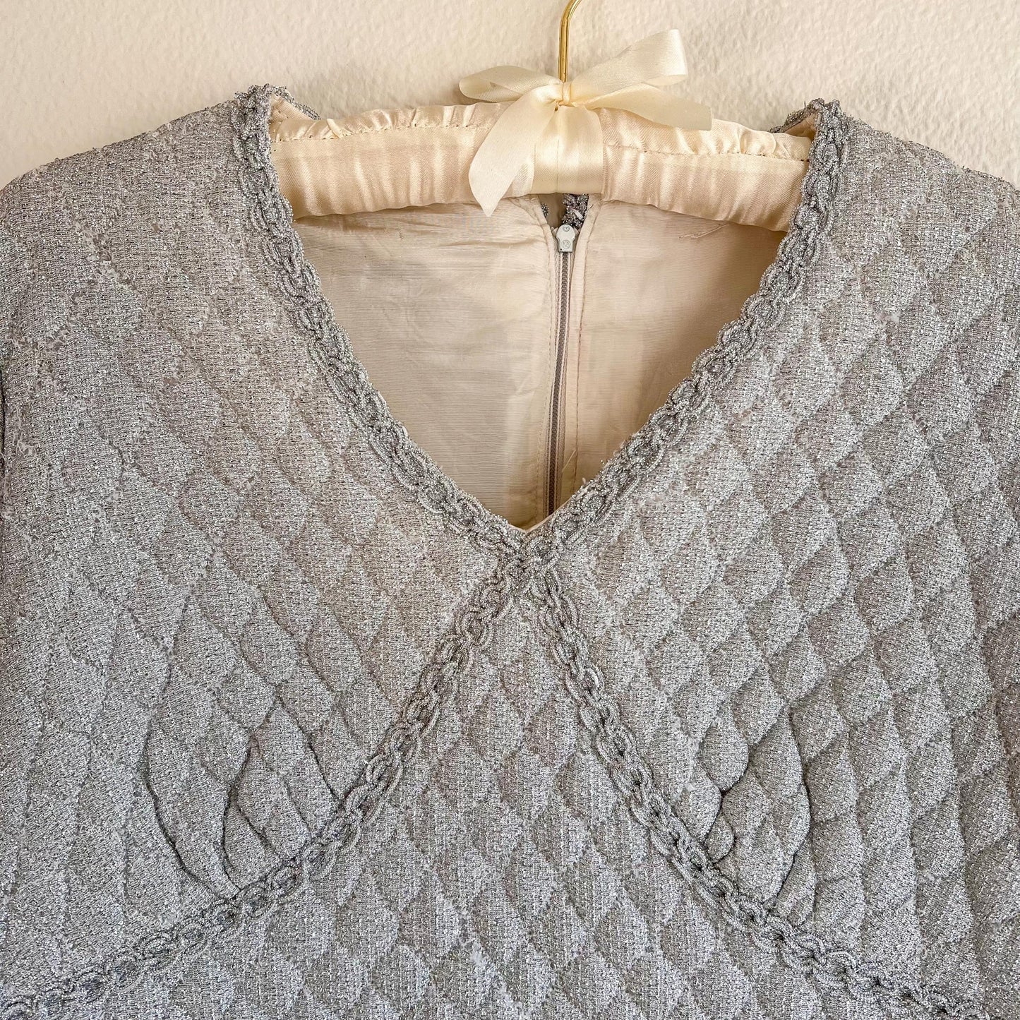 1960s Silver Quilted Mini Dress (S/M)