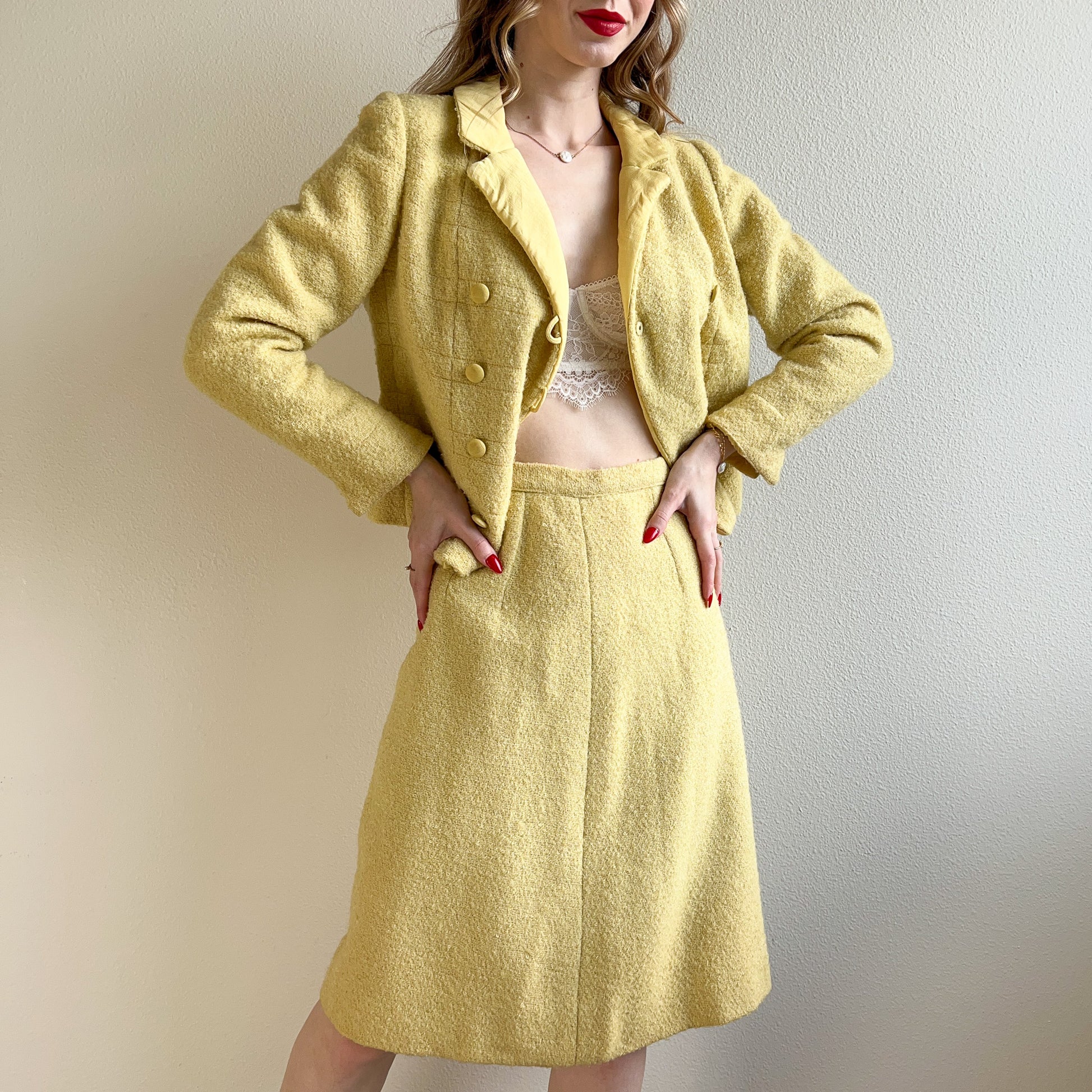 Yellow Tweed Skirt Suit