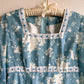 Charming 1970s Blue and White Pattern Maxi Dress (S/M)
