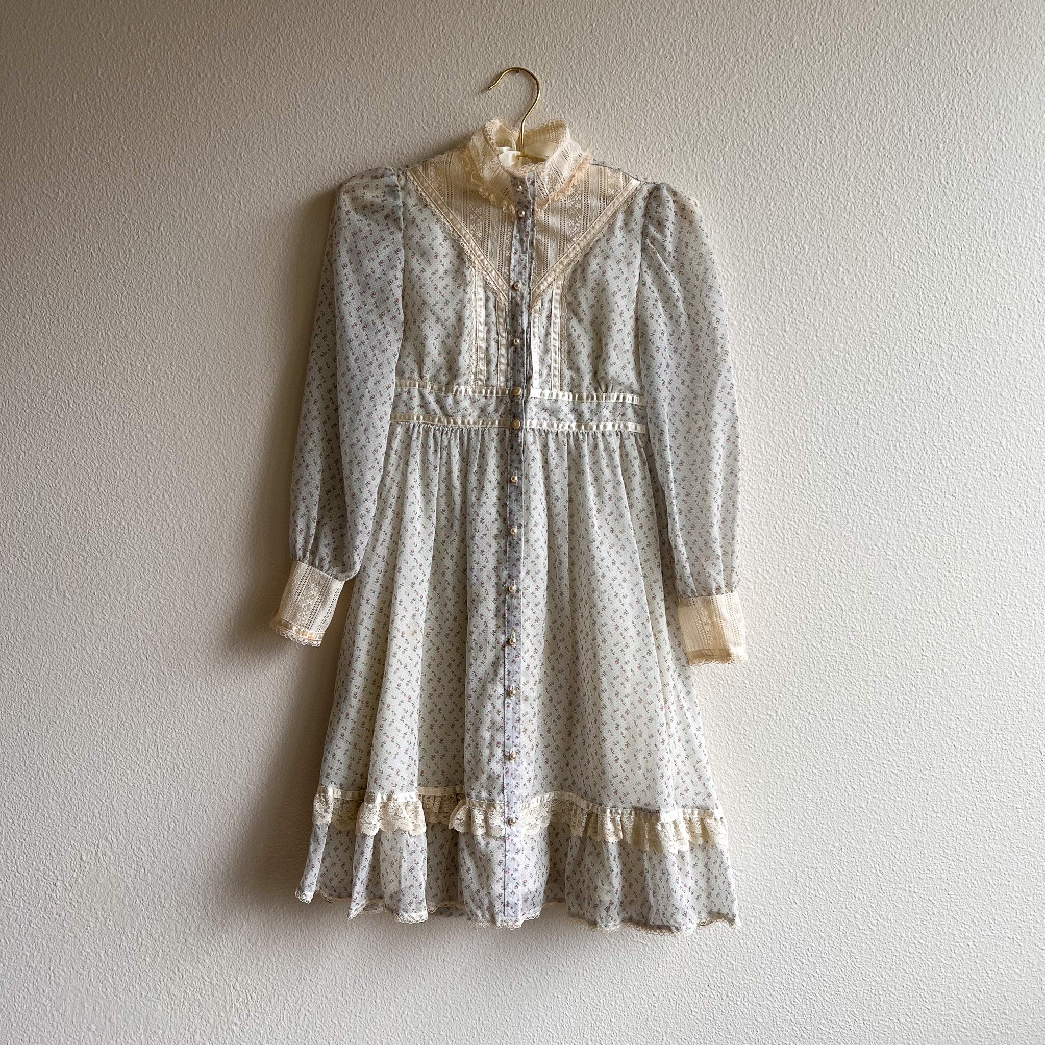 Darling 1970s Gunne Sax Pale Blue Cotton Summer Babydoll Dress XS