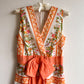 1970s Orange Floral Maxi Dress With Bow (S/M)