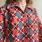 1970s Bright Red and Blue Abstract Pattern Dress (L/XL)