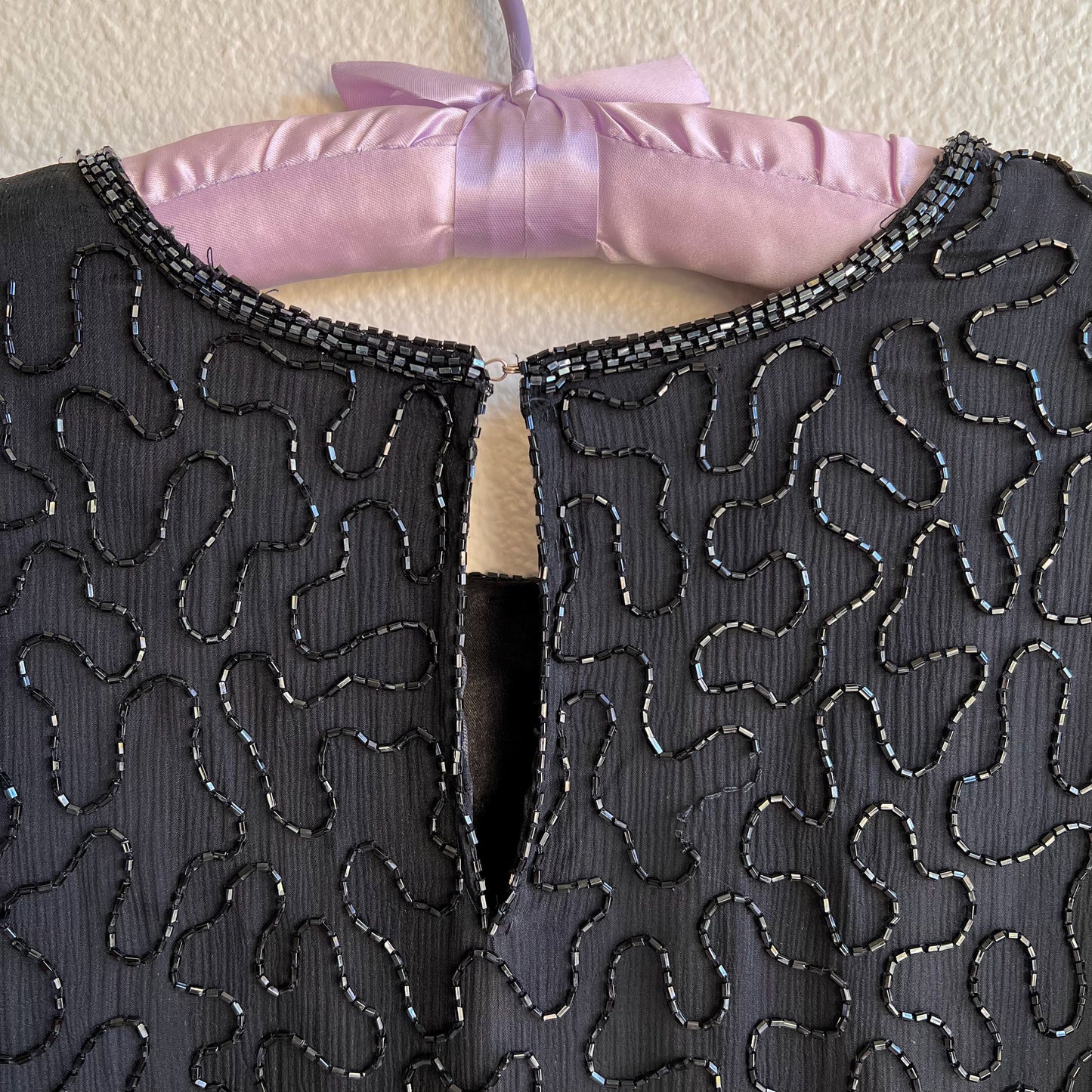 1980s Black Beaded Blouse With Silk Lining (M/L)