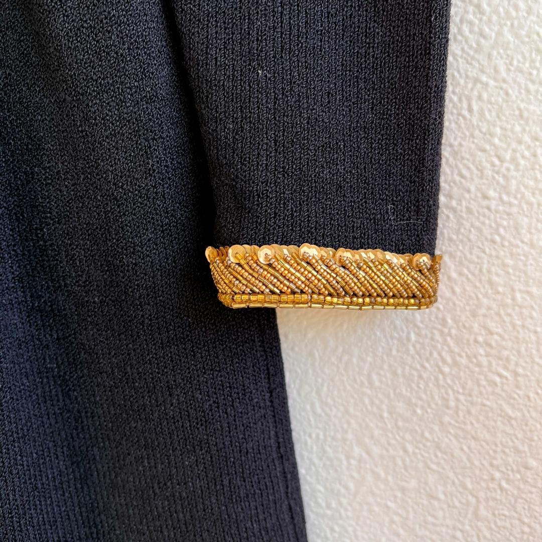 1980s Black Knit Dress With Gold Embellishments (M/L)