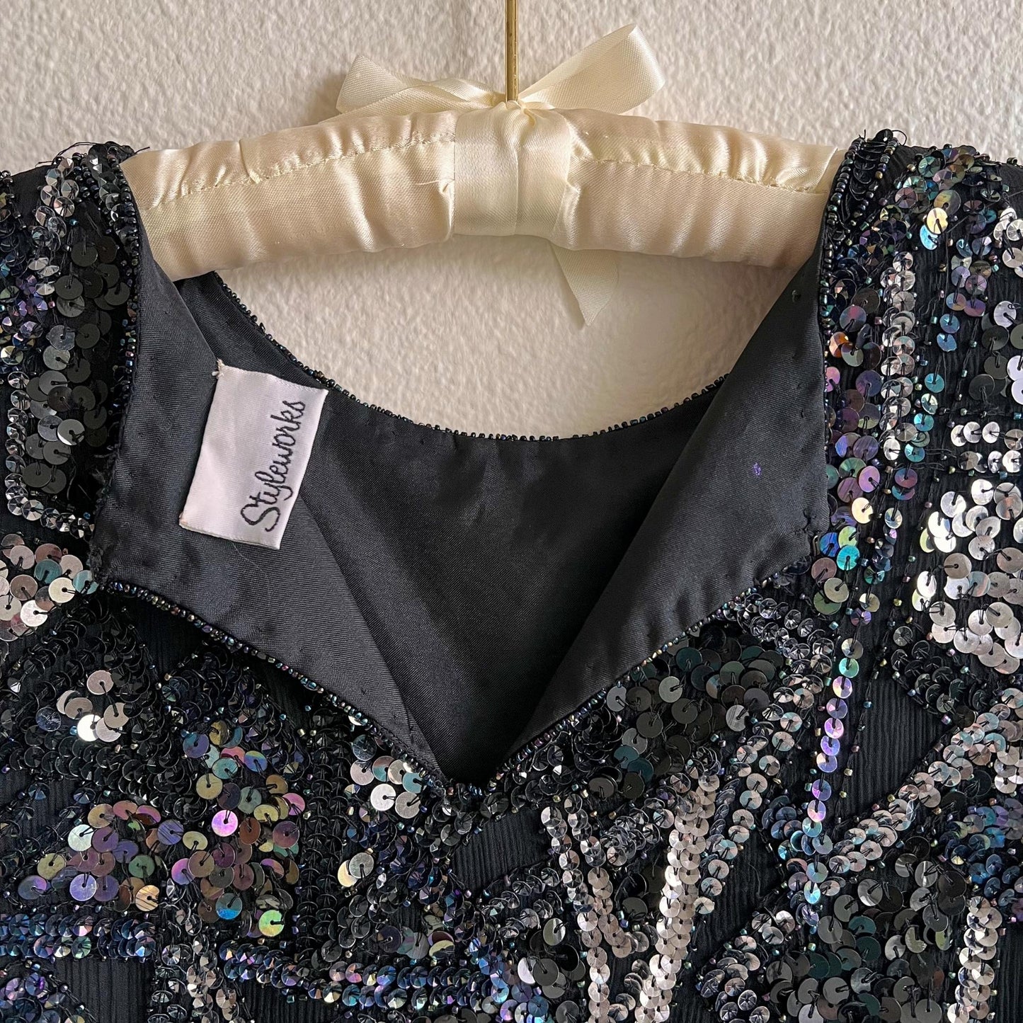 1980s Black Sequined Triangles Blouse (S/M)