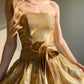 1980s Gold Strapless Gunne Sax Mini Dress (XS/S)