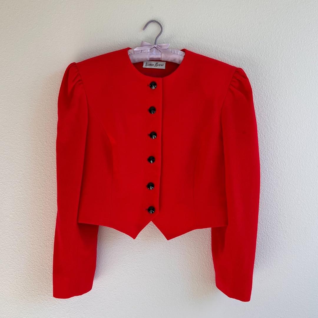 1980s Neiman Marcus Bright Red Buttoned Jacket (M/L)